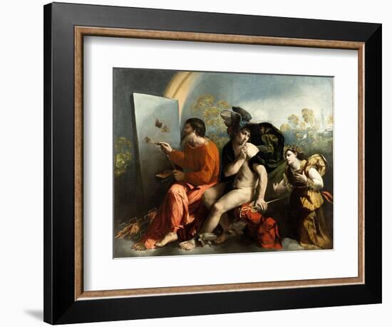 Jupiter, Mercury and the Virtue (Jupiter Painting Butterflies), C. 1524 (Oil on Canvas)-Dosso Dossi-Framed Giclee Print