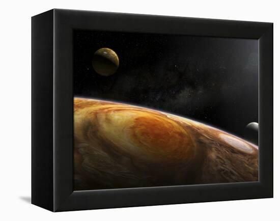 Jupiter's Moons Io and Europa Hover over the Great Red Spot on Jupiter-Stocktrek Images-Framed Premier Image Canvas