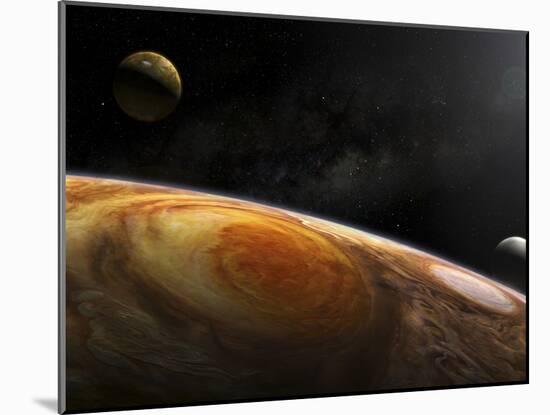 Jupiter's Moons Io and Europa Hover over the Great Red Spot on Jupiter-Stocktrek Images-Mounted Photographic Print