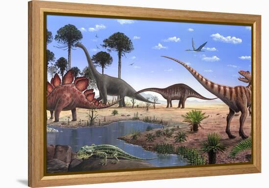 Jurassic Dinosaurs, Artwork-Richard Bizley-Framed Premier Image Canvas