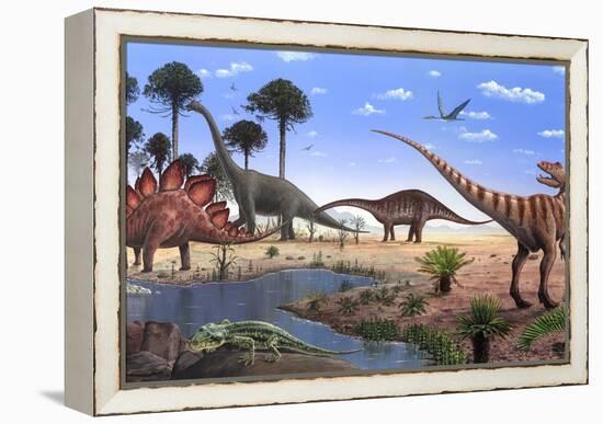 Jurassic Dinosaurs, Artwork-Richard Bizley-Framed Premier Image Canvas