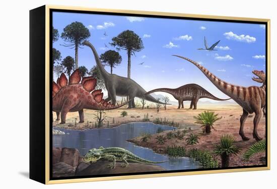 Jurassic Dinosaurs, Artwork-Richard Bizley-Framed Premier Image Canvas