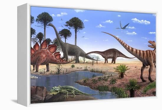 Jurassic Dinosaurs, Artwork-Richard Bizley-Framed Premier Image Canvas