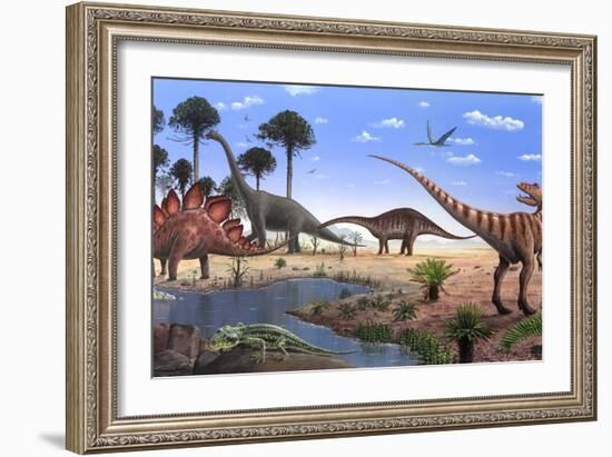 Jurassic Dinosaurs, Artwork-Richard Bizley-Framed Photographic Print