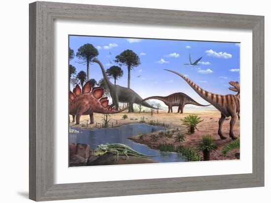 Jurassic Dinosaurs, Artwork-Richard Bizley-Framed Photographic Print