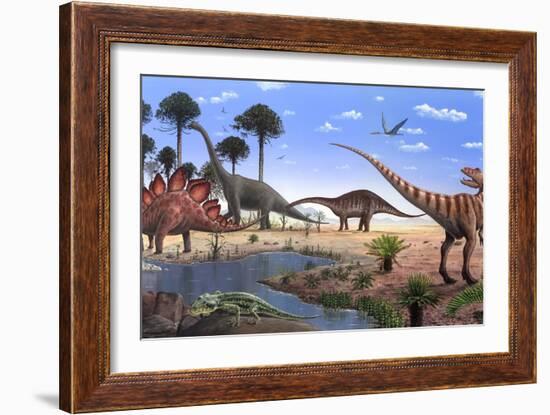 Jurassic Dinosaurs, Artwork-Richard Bizley-Framed Photographic Print