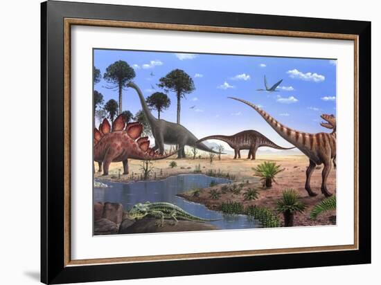 Jurassic Dinosaurs, Artwork-Richard Bizley-Framed Photographic Print