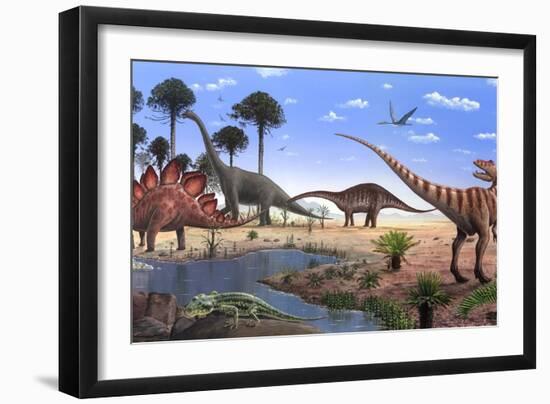 Jurassic Dinosaurs, Artwork-Richard Bizley-Framed Photographic Print