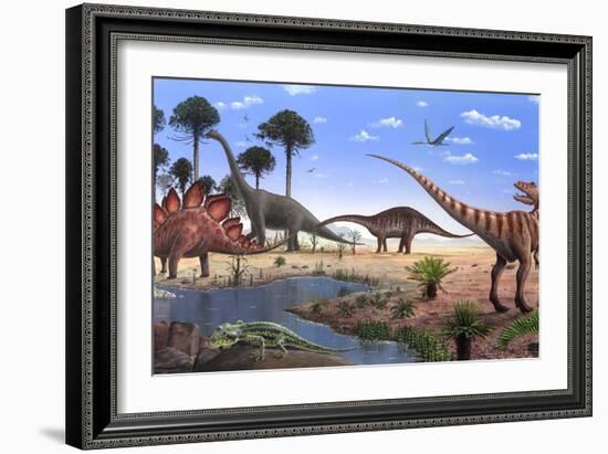 Jurassic Dinosaurs, Artwork-Richard Bizley-Framed Photographic Print