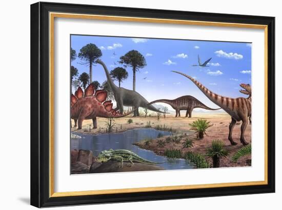 Jurassic Dinosaurs, Artwork-Richard Bizley-Framed Photographic Print