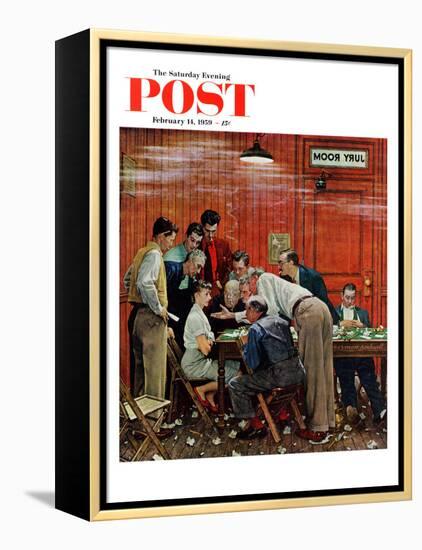 "Jury" or "Holdout" Saturday Evening Post Cover, February 14,1959-Norman Rockwell-Framed Premier Image Canvas