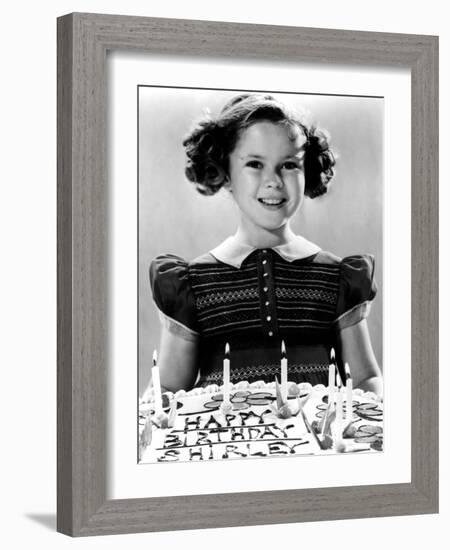 Just Around the Corner, Shirley Temple with Her Birthday Cake, on Set, 1938-null-Framed Photo