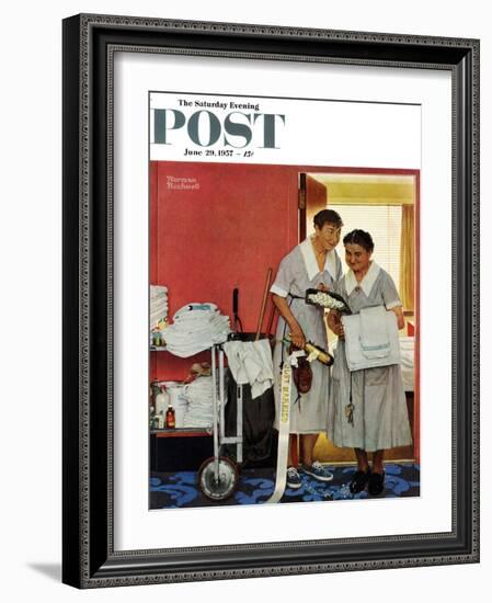 "Just Married" (hotel maids and confetti) Saturday Evening Post Cover, June 29,1957-Norman Rockwell-Framed Giclee Print