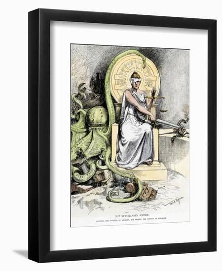 Justice, Unblinded, Crushing Anarchy But Sparing Monopoly, Cartoon of 1888-null-Framed Premium Giclee Print