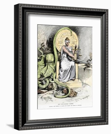 Justice, Unblinded, Crushing Anarchy But Sparing Monopoly, Cartoon of 1888-null-Framed Premium Giclee Print