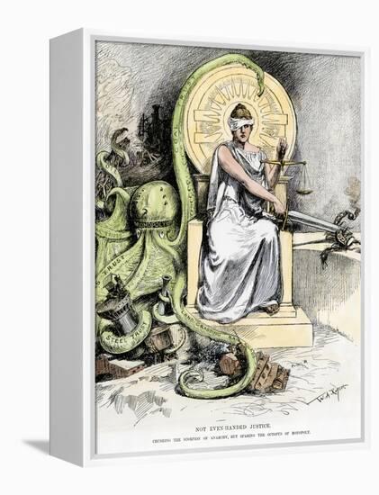 Justice, Unblinded, Crushing Anarchy But Sparing Monopoly, Cartoon of 1888-null-Framed Premier Image Canvas