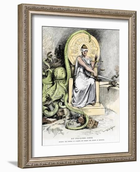 Justice, Unblinded, Crushing Anarchy But Sparing Monopoly, Cartoon of 1888-null-Framed Giclee Print