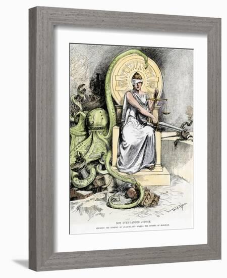 Justice, Unblinded, Crushing Anarchy But Sparing Monopoly, Cartoon of 1888-null-Framed Giclee Print