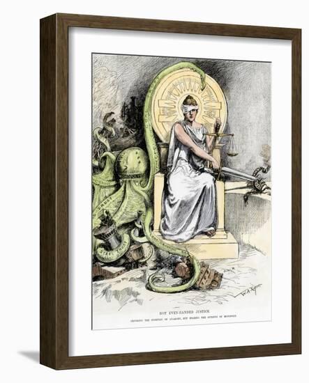 Justice, Unblinded, Crushing Anarchy But Sparing Monopoly, Cartoon of 1888-null-Framed Giclee Print