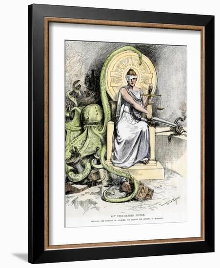 Justice, Unblinded, Crushing Anarchy But Sparing Monopoly, Cartoon of 1888-null-Framed Giclee Print