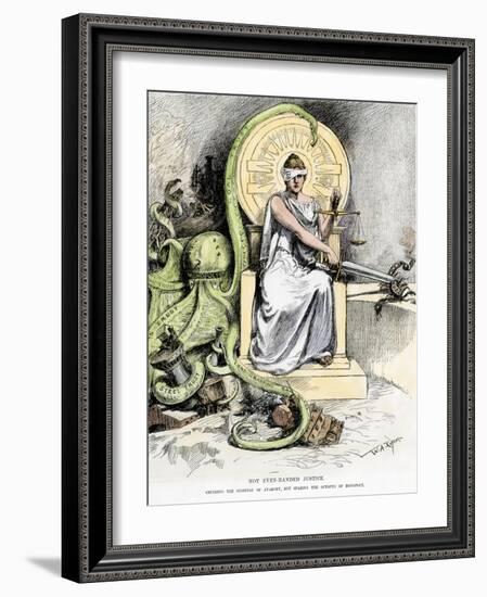 Justice, Unblinded, Crushing Anarchy But Sparing Monopoly, Cartoon of 1888-null-Framed Giclee Print