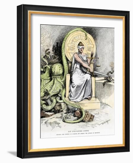 Justice, Unblinded, Crushing Anarchy But Sparing Monopoly, Cartoon of 1888--Framed Giclee Print