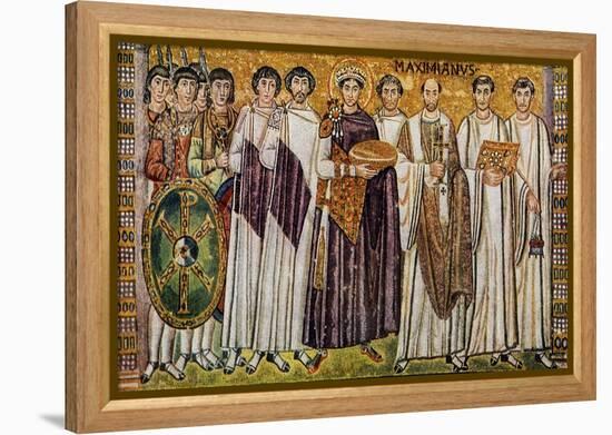 Justinian and His Ministers with Maximian, Bishop of Ravenna-null-Framed Premier Image Canvas