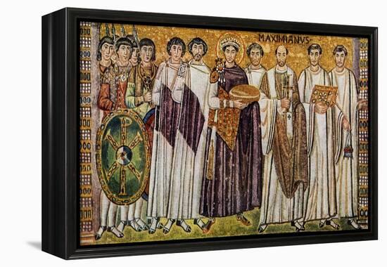 Justinian and His Ministers with Maximian, Bishop of Ravenna-null-Framed Premier Image Canvas