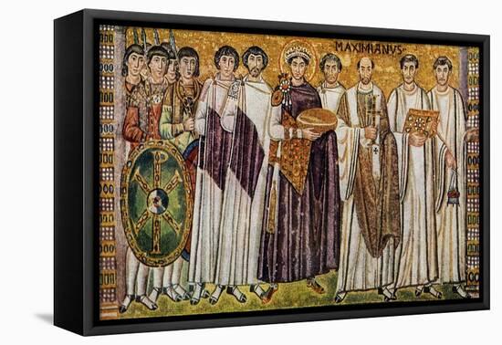 Justinian and His Ministers with Maximian, Bishop of Ravenna-null-Framed Premier Image Canvas