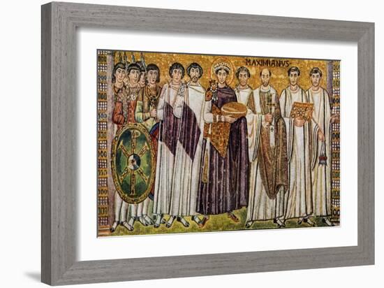 Justinian and His Ministers with Maximian, Bishop of Ravenna-null-Framed Giclee Print