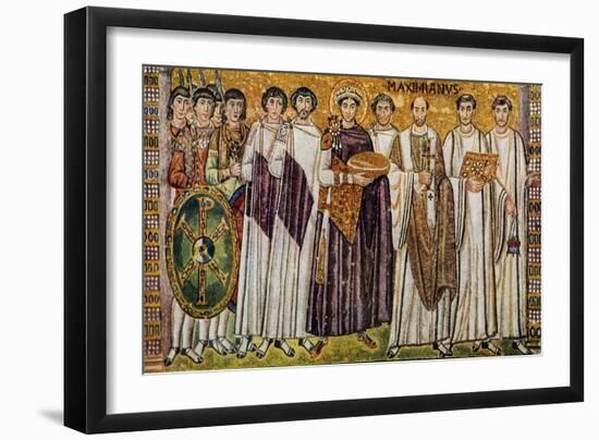 Justinian and His Ministers with Maximian, Bishop of Ravenna-null-Framed Giclee Print