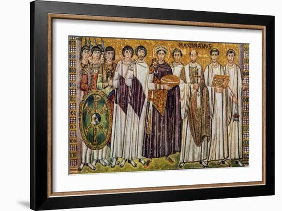 Justinian and His Ministers with Maximian, Bishop of Ravenna-null-Framed Giclee Print