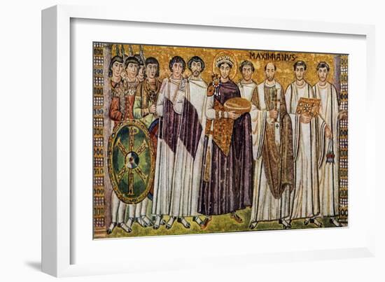 Justinian and His Ministers with Maximian, Bishop of Ravenna-null-Framed Giclee Print