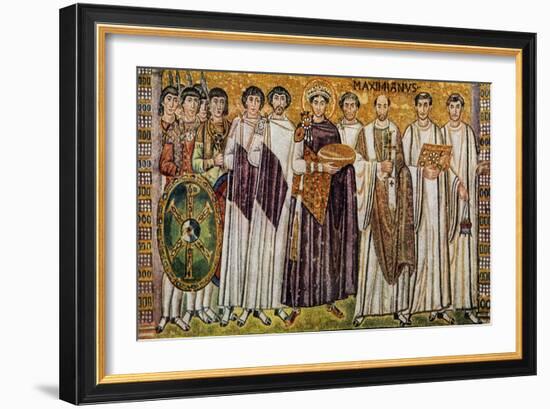 Justinian and His Ministers with Maximian, Bishop of Ravenna-null-Framed Giclee Print