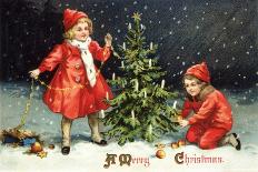 A Merry Christmas with Two Children Decorating Tree-K.J. Historical-Mounted Giclee Print