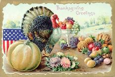 Thanksgiving Greetings with a Turkey and Fruit-K.J. Historical-Framed Premier Image Canvas