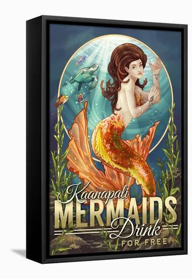 Kaanapali, Hawaii - Mermaids Drink for Free-Lantern Press-Framed Stretched Canvas