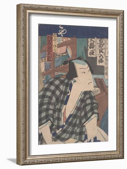 Kabuki Actor as a Shopkeeper (Coloured Woodblock Print)-Toyohara Kunichika-Framed Giclee Print