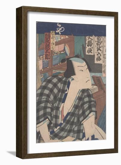 Kabuki Actor as a Shopkeeper (Coloured Woodblock Print)-Toyohara Kunichika-Framed Giclee Print