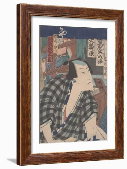 Kabuki Actor as a Shopkeeper (Coloured Woodblock Print)-Toyohara Kunichika-Framed Giclee Print