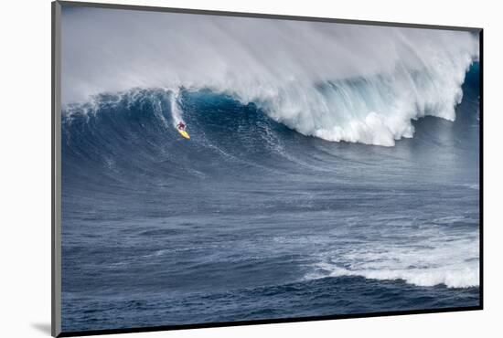 Kai Lenny on Stand Up Paddle Board Surfing Monster Waves at Pe'Ahi Jaws, North Shore Maui-Janis Miglavs-Mounted Photographic Print