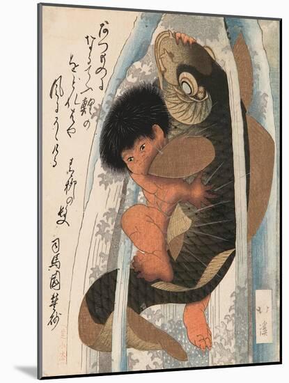 Kaidomaru Wrestling a Carp in a Cascade-Toyota Hokkei-Mounted Giclee Print