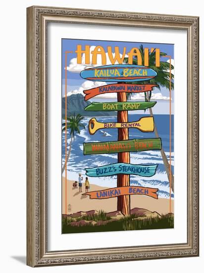 Kailua, Hawaii - Kailua Beach Sign Destination-Lantern Press-Framed Art Print