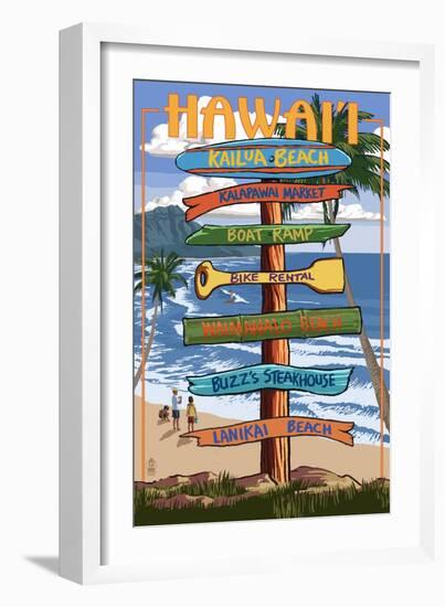 Kailua, Hawaii - Kailua Beach Sign Destination-Lantern Press-Framed Art Print