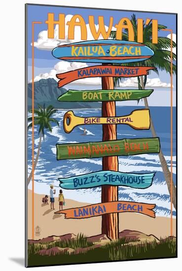 Kailua, Hawaii - Kailua Beach Sign Destination-Lantern Press-Mounted Art Print