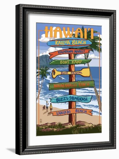 Kailua, Hawaii - Kailua Beach Sign Destination-Lantern Press-Framed Art Print