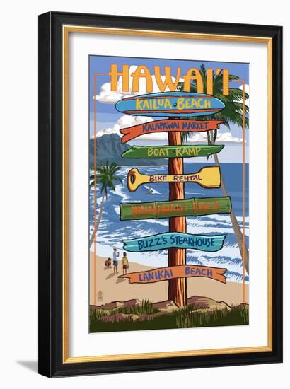 Kailua, Hawaii - Kailua Beach Sign Destination-Lantern Press-Framed Art Print