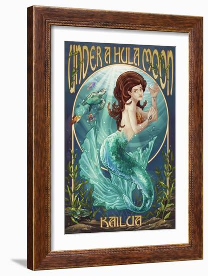 Kailua, Hawaii - under a Hula Moon - Mermaid-Lantern Press-Framed Art Print