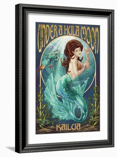 Kailua, Hawaii - under a Hula Moon - Mermaid-Lantern Press-Framed Art Print