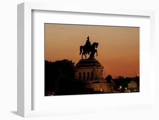 Kaiser Wilhelm I Statue at Sunset on Deutsches Eck, Koblenz, Rhineland-Palatinate, Germany, Europe-Charles Bowman-Framed Photographic Print